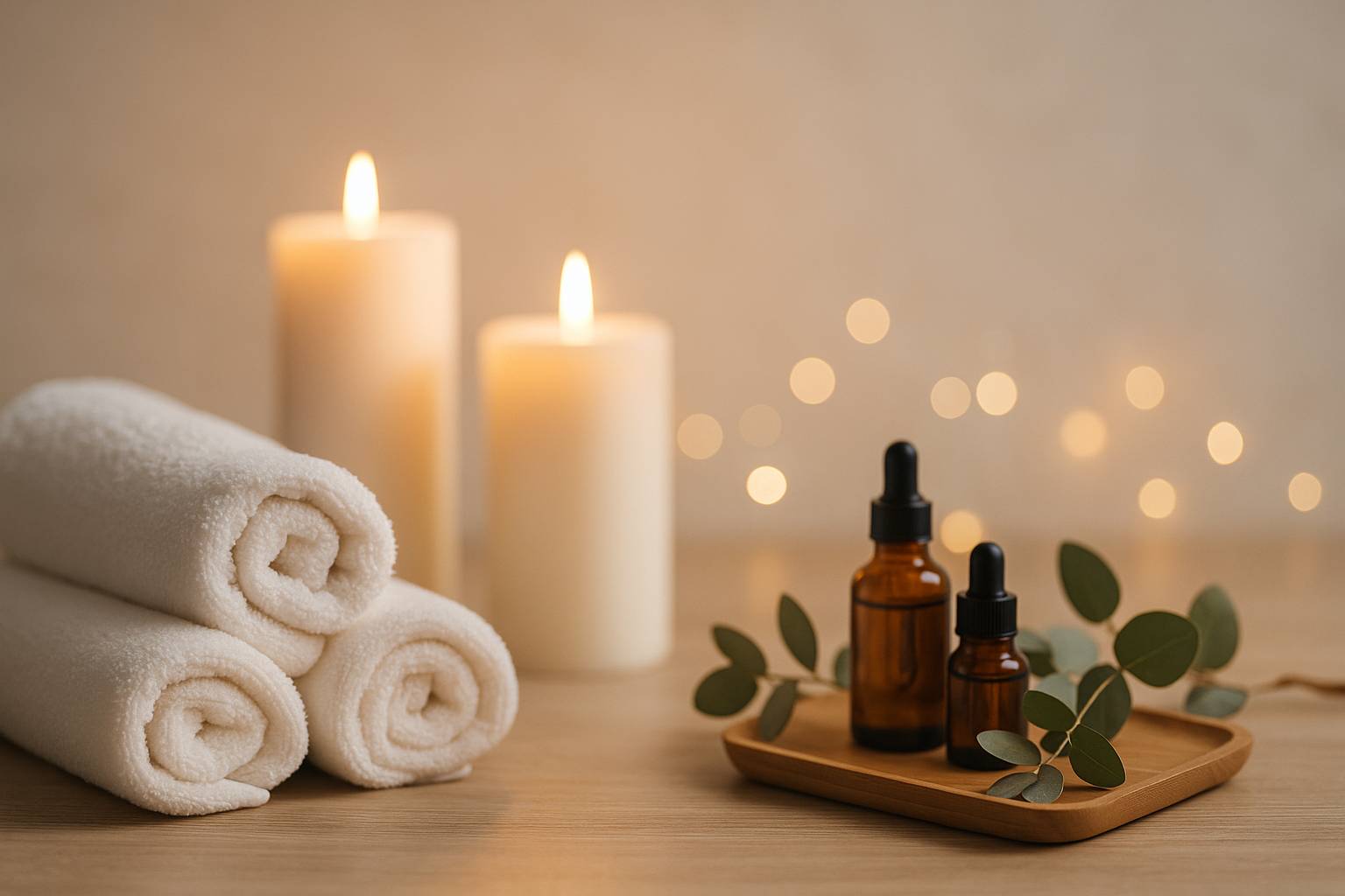 Spa candles and bath setup for a relaxing atmosphere